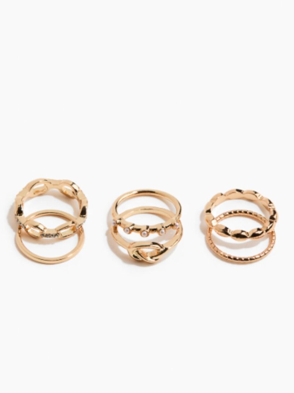 H&M 6-Pack Rings XS/S Multipack Gold-Colored Metal Zinc Steel Glass NWOT